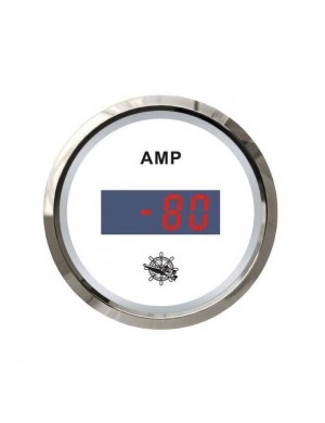 Amperometro DIGITALE quadrante BIANCO e cornice INOX scala ampere -80 +80 A mm 57 x 51